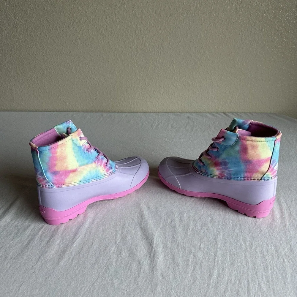 Sperry Port Boot Rain Weather Duck Boots Tie Dye Pastel Rainbow New In Box 5Y